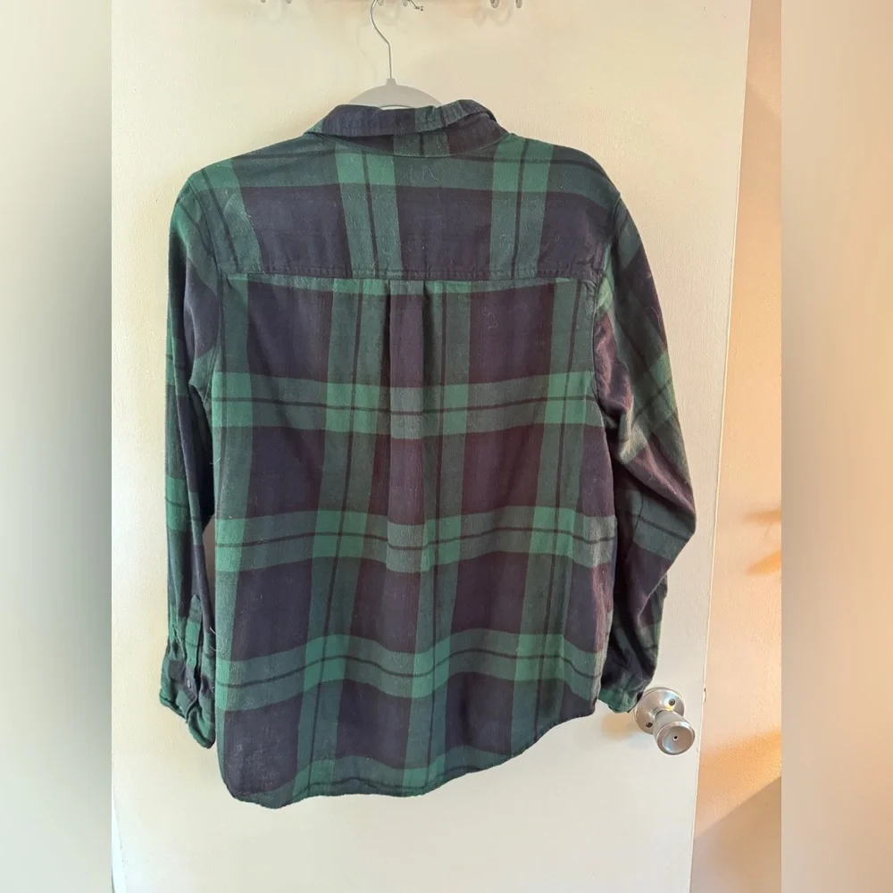 Old Navy Green/Navy Scotch cotton flannel plaid Button Down boyfriend shirt xl